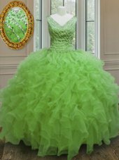 Eye-catching Floor Length Quinceanera Gown Organza Sleeveless Beading and Ruffles
