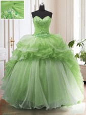 High Quality Organza Sweetheart Sleeveless Court Train Lace Up Beading and Ruffled Layers Ball Gown Prom Dress in