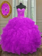 Traditional Purple Sweetheart Neckline Beading and Embroidery and Ruffles Vestidos de Quinceanera Sleeveless Lace Up