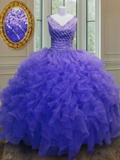 Sleeveless Beading and Ruffles Zipper Ball Gown Prom Dress