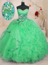 Apple Green Sleeveless Floor Length Beading and Ruffles Lace Up Vestidos de Quinceanera