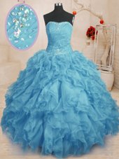 Sumptuous Sweetheart Sleeveless Lace Up Vestidos de Quinceanera Baby Blue Organza