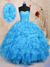Best Selling Floor Length Ball Gowns Sleeveless Baby Blue Sweet 16 Dresses Lace Up