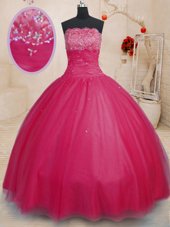 Classical Off The Shoulder Sleeveless Lace Up Quinceanera Gowns Coral Red Tulle
