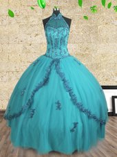 Halter Top Sleeveless Beading Lace Up 15 Quinceanera Dress