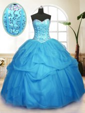 Baby Blue Sweetheart Neckline Sequins and Pick Ups Sweet 16 Dress Sleeveless Lace Up