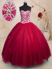 Red Ball Gowns Sweetheart Sleeveless Tulle Floor Length Lace Up Beading Ball Gown Prom Dress