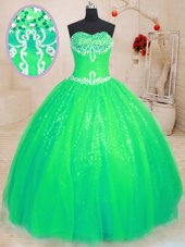 Cheap Sweetheart Sleeveless Tulle and Sequined Quinceanera Dresses Beading Lace Up