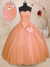 Fashionable Orange Sweetheart Lace Up Beading and Bowknot Quince Ball Gowns Sleeveless