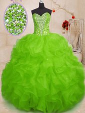Beading and Ruffles 15 Quinceanera Dress Lace Up Sleeveless Floor Length
