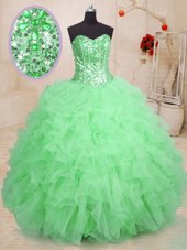 Hot Sale Sweetheart Sleeveless Organza Quinceanera Gown Beading and Ruffles Lace Up