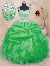 Pick Ups Straps Sleeveless Lace Up Quinceanera Gowns Organza