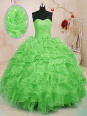 Sleeveless Beading and Ruffles and Hand Made Flower Floor Length Sweet 16 Quinceanera Dress