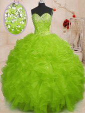 Sleeveless Floor Length Beading and Ruffles Lace Up Ball Gown Prom Dress with