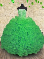 Stylish Floor Length Ball Gowns Sleeveless Green Quinceanera Gown Lace Up