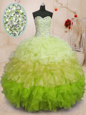 Top Selling Floor Length Multi-color Ball Gown Prom Dress Organza Sleeveless Beading and Ruffles