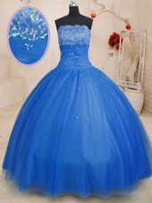 Pretty Sleeveless Brush Train Lace Up With Train Beading and Ruffles Quinceanera Dress