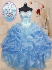 Stylish Organza Sleeveless Floor Length 15 Quinceanera Dress and Beading and Ruffles