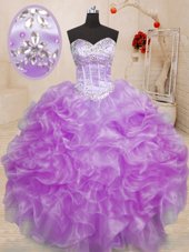 Smart Sleeveless Beading and Ruffles Lace Up Ball Gown Prom Dress
