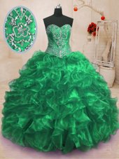Organza Sleeveless With Train Vestidos de Quinceanera Sweep Train and Beading and Ruffles