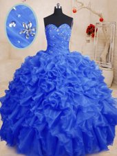 Royal Blue Sweetheart Neckline Beading and Ruffles 15 Quinceanera Dress Sleeveless Lace Up