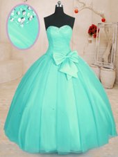 Dramatic Sweetheart Sleeveless Tulle Quinceanera Gowns Beading and Bowknot Lace Up