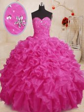 Captivating Organza Sleeveless With Train 15 Quinceanera Dress Brush Train and Beading and Ruffles