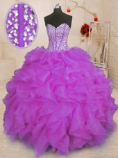 Modern Purple Sleeveless Organza Lace Up Quinceanera Dresses for Military Ball and Sweet 16 and Quinceanera