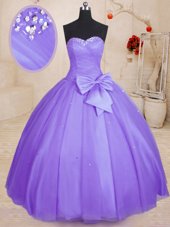 Lavender Sweet 16 Dress Military Ball and Sweet 16 and Quinceanera and For with Beading and Bowknot Sweetheart Sleeveless Lace Up