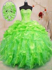 Sleeveless Lace Up Floor Length Beading and Ruffles Ball Gown Prom Dress
