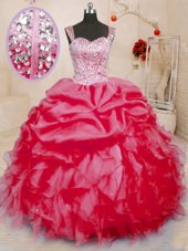 Fashionable Sleeveless Lace Up Floor Length Beading and Ruffles and Pick Ups Vestidos de Quinceanera