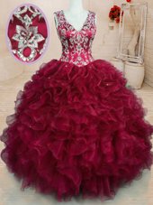 Beauteous Floor Length Ball Gowns Sleeveless Wine Red Ball Gown Prom Dress Zipper