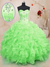 Organza Lace Up Sweetheart Sleeveless Floor Length Sweet 16 Dress Beading and Ruffles