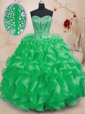 Spectacular Lace Up Sweetheart Beading and Ruffles Quinceanera Gown Organza Sleeveless