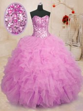 Beauteous Ball Gowns Sweet 16 Dresses Lilac Sweetheart Organza Sleeveless Floor Length Lace Up