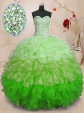 Organza Sweetheart Sleeveless Lace Up Beading and Ruffles Quinceanera Dresses in Multi-color