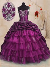 Sweetheart Sleeveless Organza Sweet 16 Dresses Beading and Ruffles Brush Train Lace Up