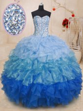 Best Organza Sleeveless Floor Length Ball Gown Prom Dress and Beading and Ruffles