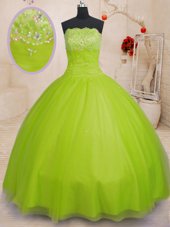 Floor Length Yellow Green Quinceanera Gown Tulle Sleeveless Beading