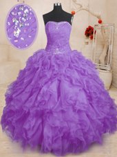 Ball Gowns 15 Quinceanera Dress Lavender Strapless Organza Sleeveless Floor Length Lace Up