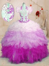 Lilac Sleeveless Beading and Ruffles Floor Length Quinceanera Dress