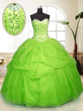 Most Popular Tulle Lace Up Quinceanera Dress Sleeveless Floor Length Sequins and Pick Ups