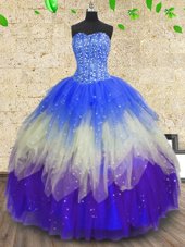 Multi-color Sleeveless Floor Length Beading and Sequins Zipper 15th Birthday Dress