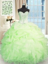 Simple Organza Sweetheart Sleeveless Lace Up Beading and Ruffles 15 Quinceanera Dress in Apple Green