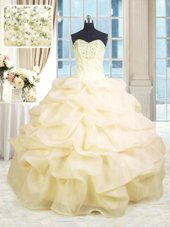 Cheap Sweetheart Sleeveless Sweet 16 Dresses Floor Length Beading and Ruffles Champagne Organza