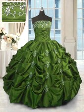 Ideal Pick Ups Floor Length Green Quinceanera Dresses Strapless Sleeveless Lace Up