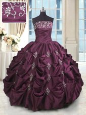Modest Sleeveless Lace Up Floor Length Beading and Appliques and Embroidery and Pick Ups Sweet 16 Quinceanera Dress