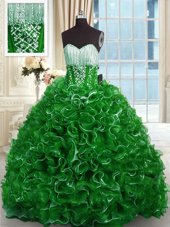 Nice Sweetheart Sleeveless Organza Ball Gown Prom Dress Beading and Ruffles Brush Train Lace Up