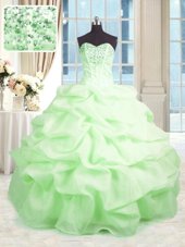 Gorgeous Organza Lace Up Sweetheart Sleeveless Floor Length Sweet 16 Quinceanera Dress Beading and Ruffles