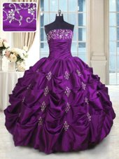 Sexy Eggplant Purple Lace Up Sweet 16 Dresses Beading and Appliques and Embroidery and Pick Ups Sleeveless Floor Length